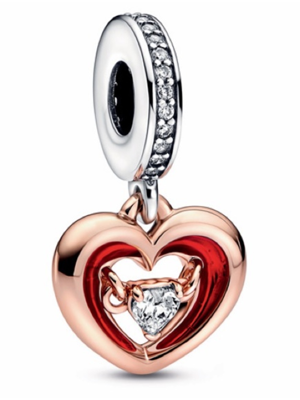 Pandora 14K Rose Gold-Plated Radiant Heart Dangle with Clear Zirconia - 782450C0